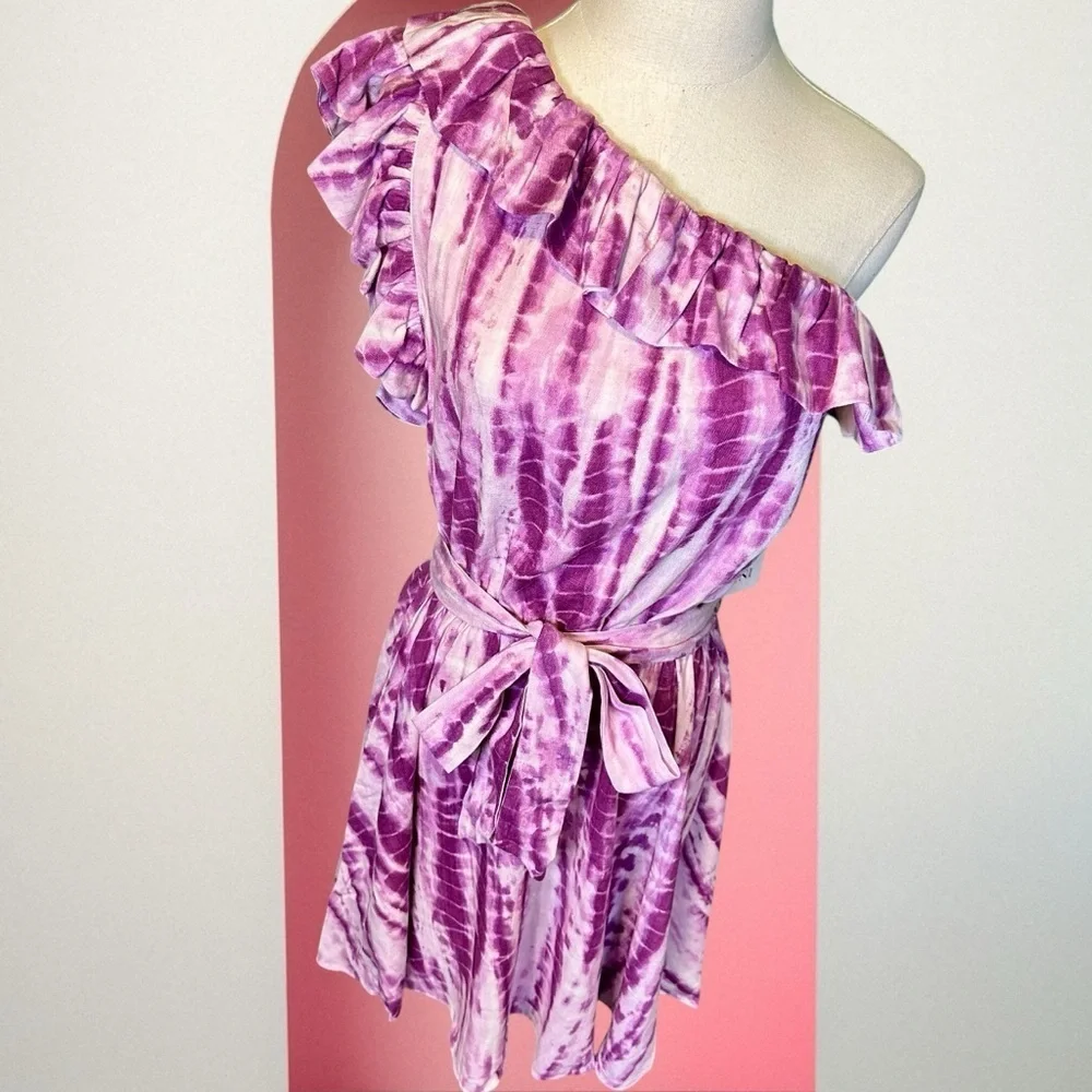 NWT LINI ‘Remi’ Ruffled Tie Dye Mini Dress in “Lavender & White” Size Small - Picture 14 of 15